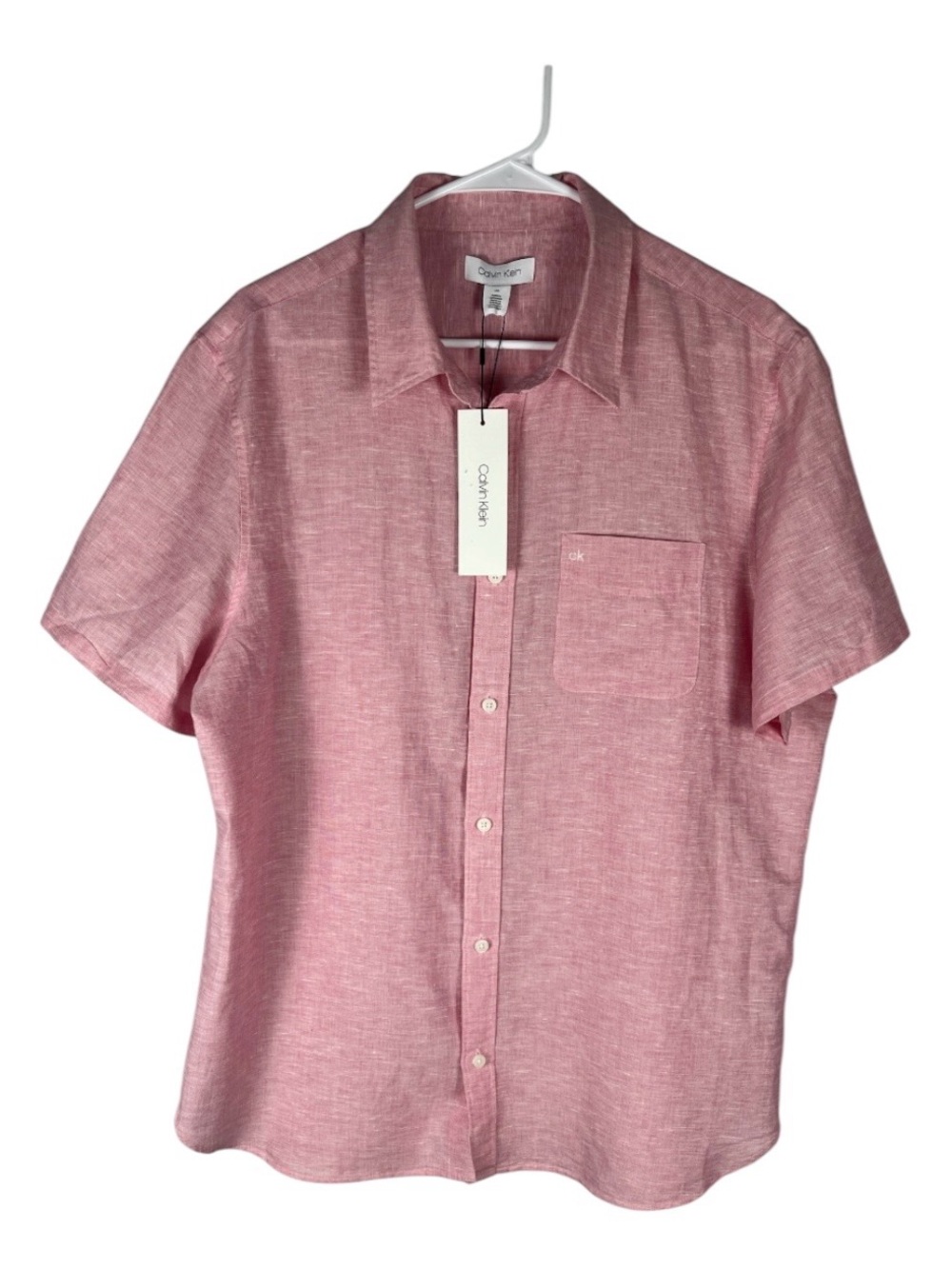 Calvin Klein Men's Pink Linen Blend Short Sleeve Button Down Shirt NWT Size L